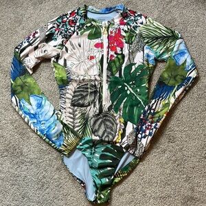 Swimnista x Christian Lacroix Tropical Print women’s long sleeve bathing suit